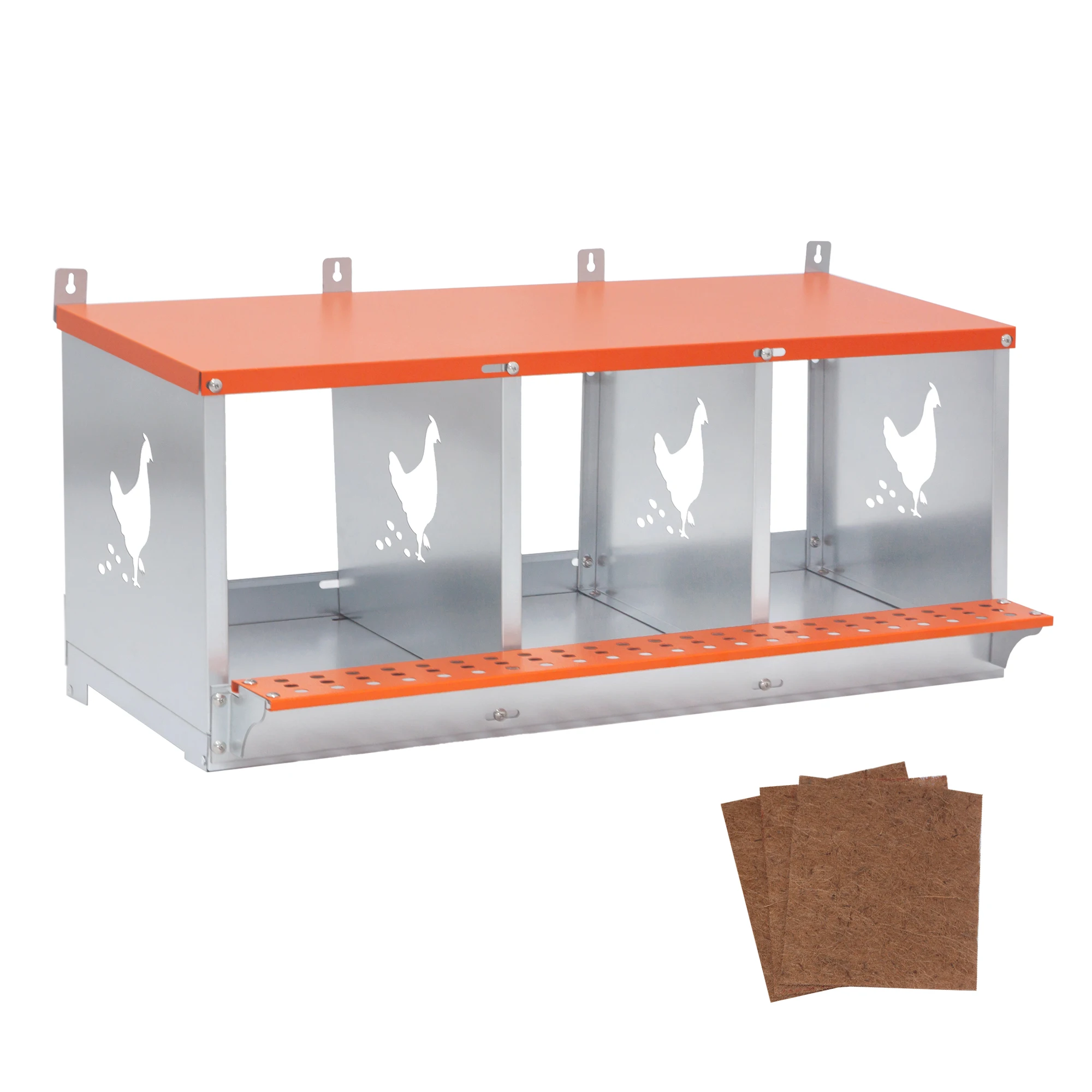 

3/4/6/8/10 Compartment Chicken Nesting Boxes, Metal Nesting Boxes Chicken Egg Laying Box for Hens, Easy Egg Collection, Orange