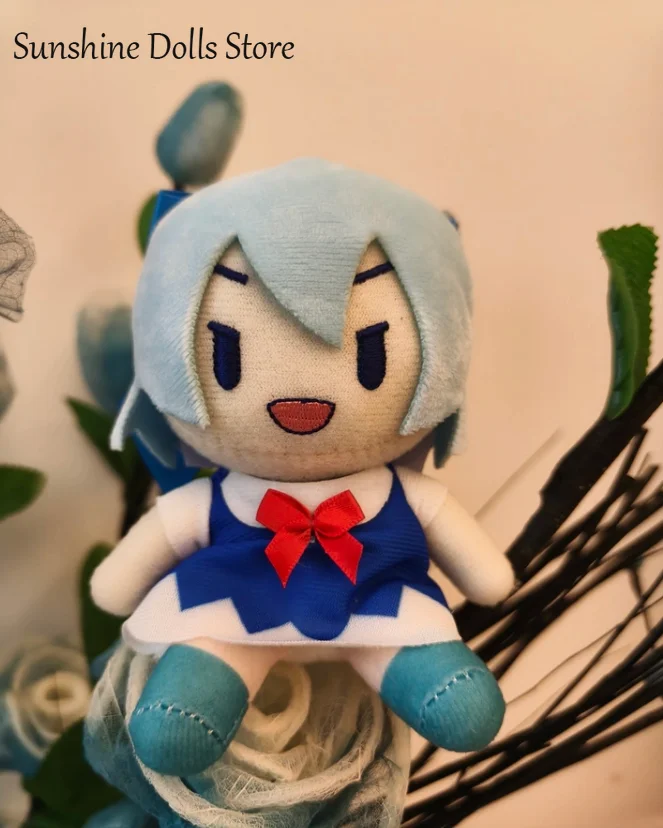 

13cm Anime Cirno TouHou Project Dolls Cartoon Sitting Posture Plush Cotton Doll Dress Up Clothes Outfit Toys Cosplay Kawaii Gift