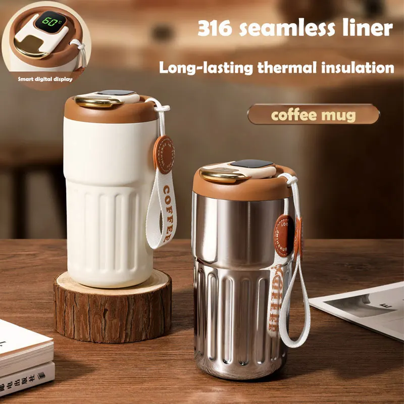 

450ml Thermos 316 Stainless Steel Thermal Coffee Mug Smart Temperature Display Water Bottle Portable Leakproof Insulation Cup