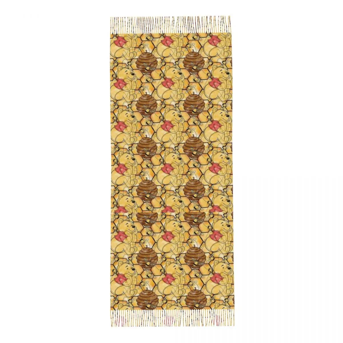 Damski szal z frędzlami, rysowany miś w drzewie miodu, duży zimowy ciepły szal i chusta, prezenty z Kubusiem Puchatkiem, szale pashmina.