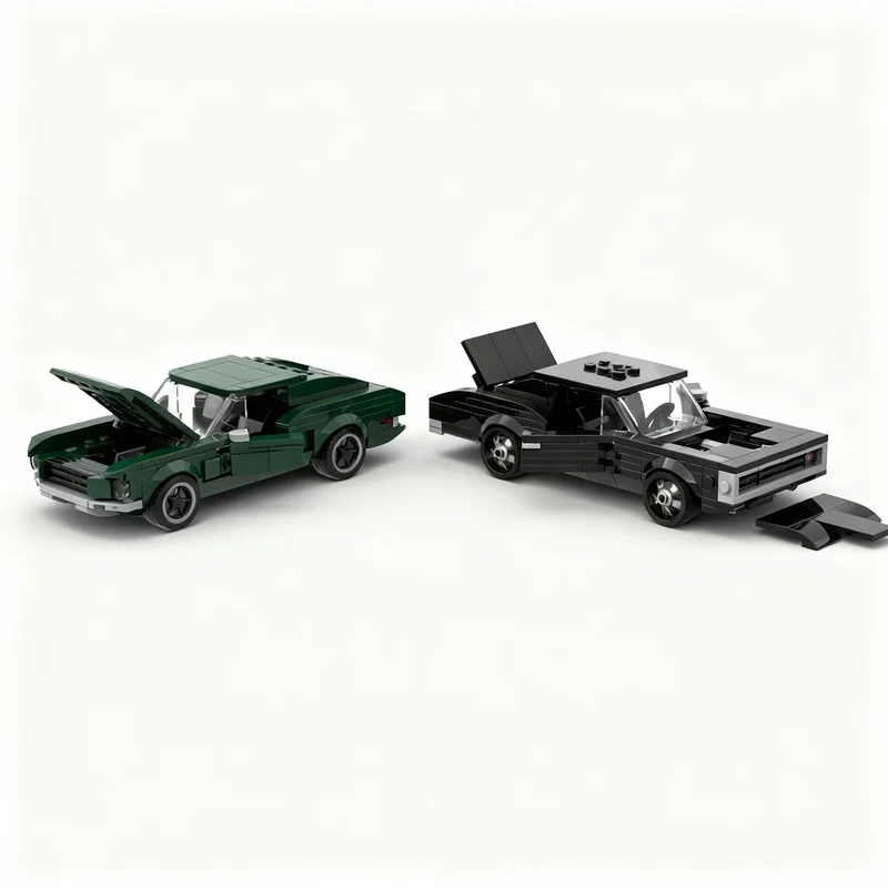 583PCS MOC City Champions Super Car Bullitt Double Pack 68 Charger Mustang 8 Wide Model Technology DIY Assembly BricksGift Home