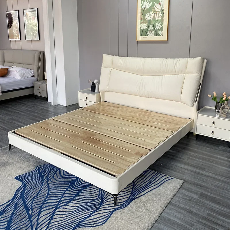 

Брендовая итальянская легкая роскошная минималистичная кожаная кровать с кошачьими царапинами, современная простая мягкая кровать для главной спальни, двуспальная свадебная мягкая кровать