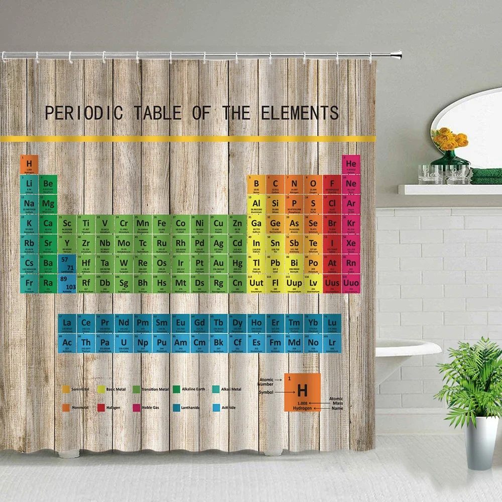 Periodic Table of Elements Shower Curtain in the Bathroom Decor Chemical Form Digital Print Waterproof Cloth Curtains With Hooks