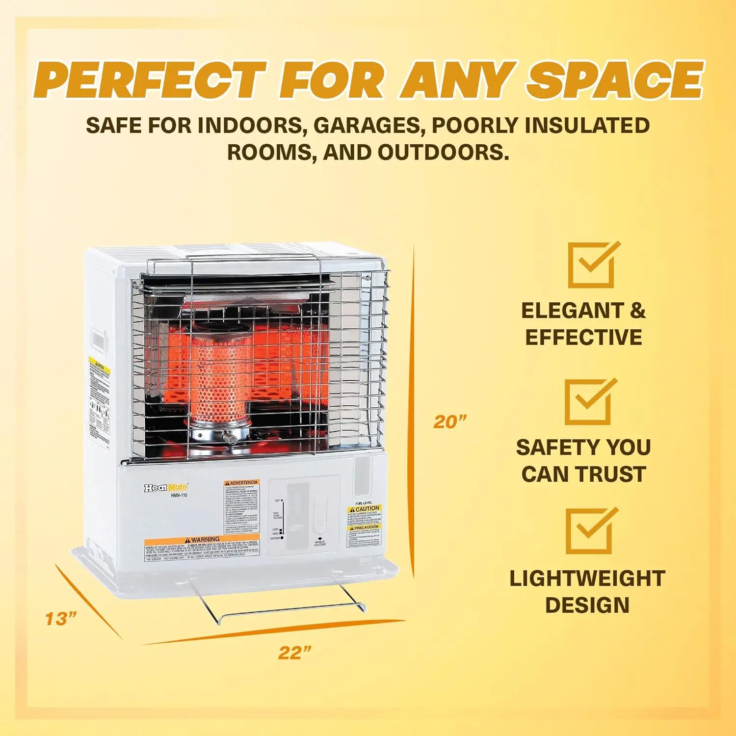 Portable Radiant Kerosene 10000 BTU Space Heater with Automatic Safety Shut Off for 380 Square Feet of Indoor/Outdoor Spaces
