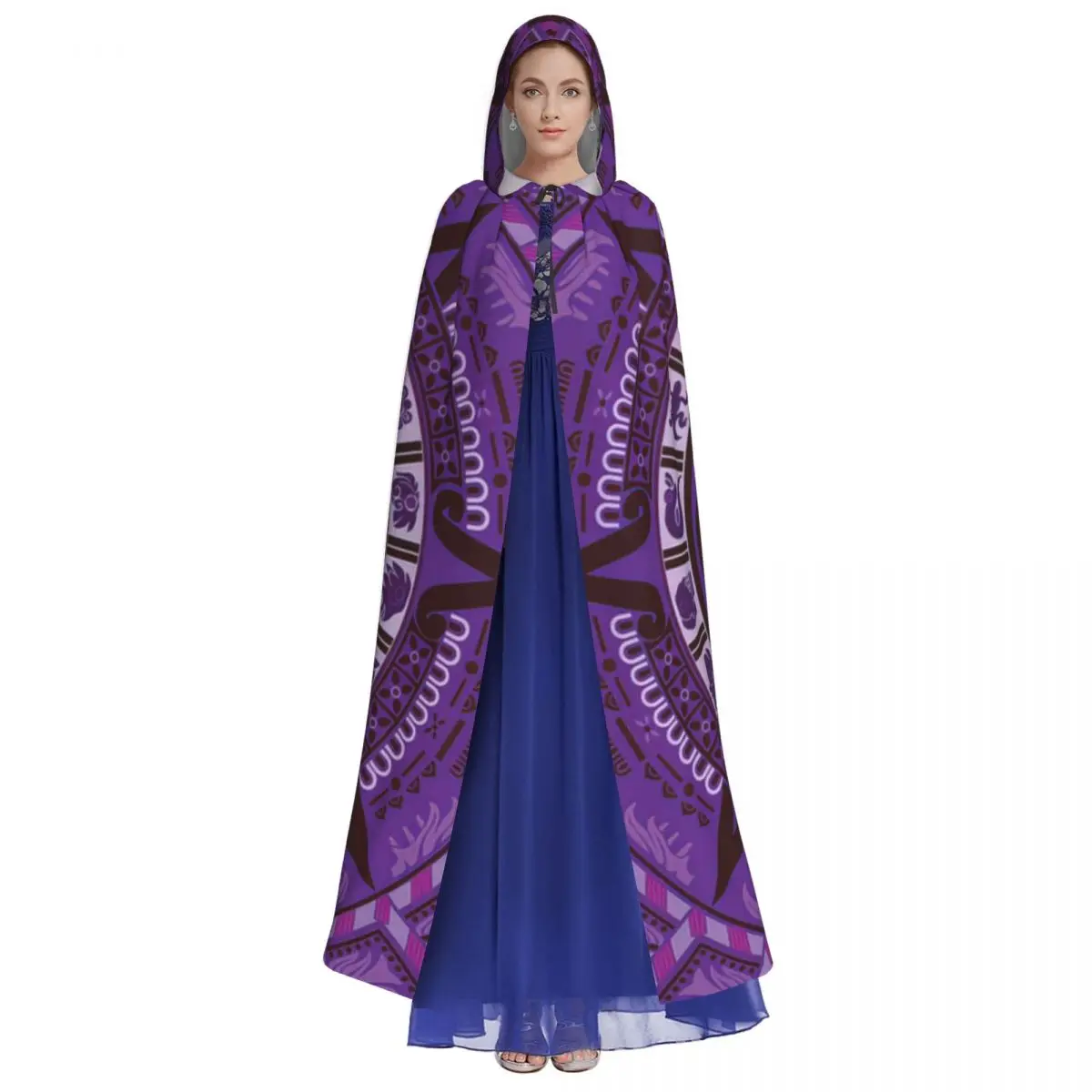 Aztec Calendar In New Violet Hooded Cloak Halloween Party Cosplay Woman Men Adult Long Witchcraft Robe Hood