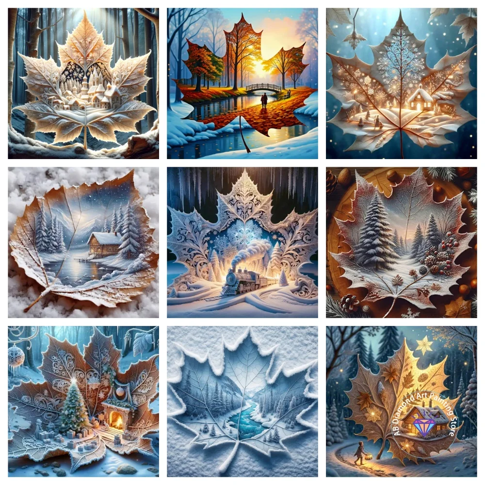 

Maple Leaf AB Diamond Painting Kit Square Round Diamond 5D DIY Winter Landscape Mosaic Handmade Art Christmas Gift Home Decor