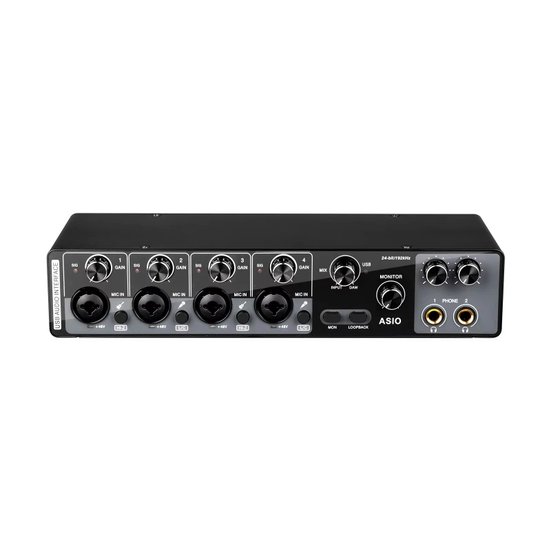 MQ44 Professional 4 Channel USB Studio Sound Card External 24bit 192khz Recording Studio Equipment