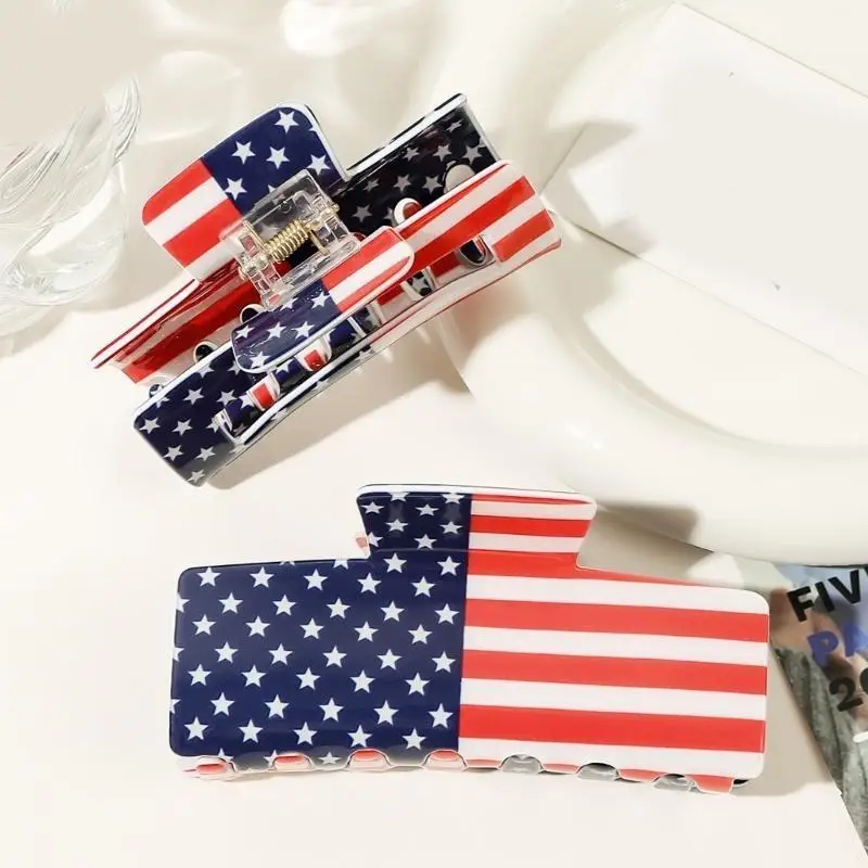 652F Pinza banderas americanas Pinza plástico para adolescentes Cola caballo Compras Maquillaje