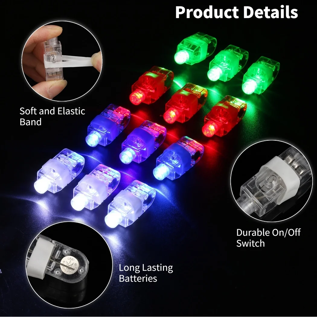 40Pcs Finger Lights Finger Flashlight Battery Powered Light Up Finger Ring Toy Mini Finger Lamps Glow In The Dark Party Supplies