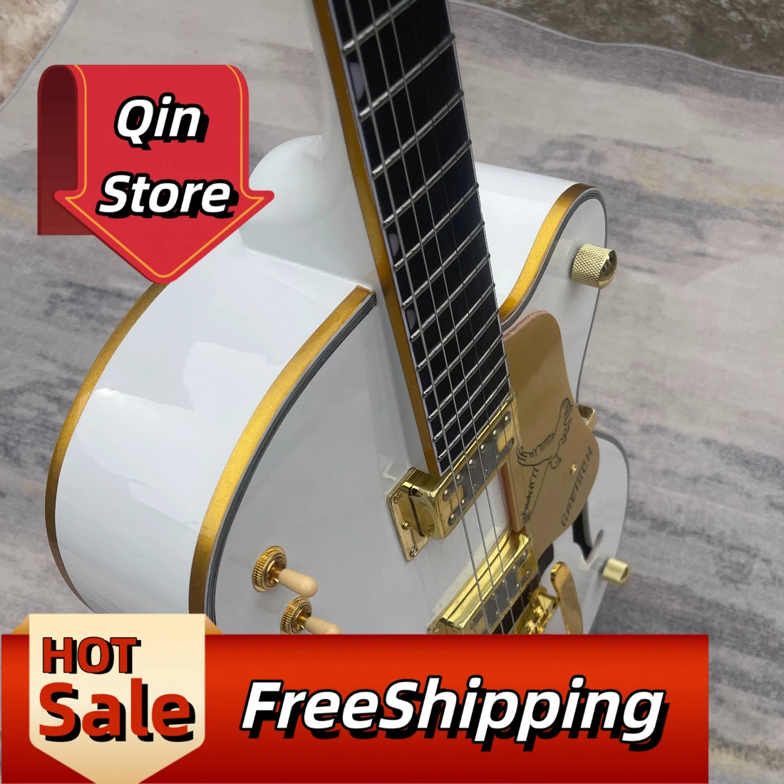 Grest Multi-layer Bucket White G6120 Electric Guitar F-hole Semi Hollow Structure Soap Box Gold Hardware Pcikups Halloween Gift