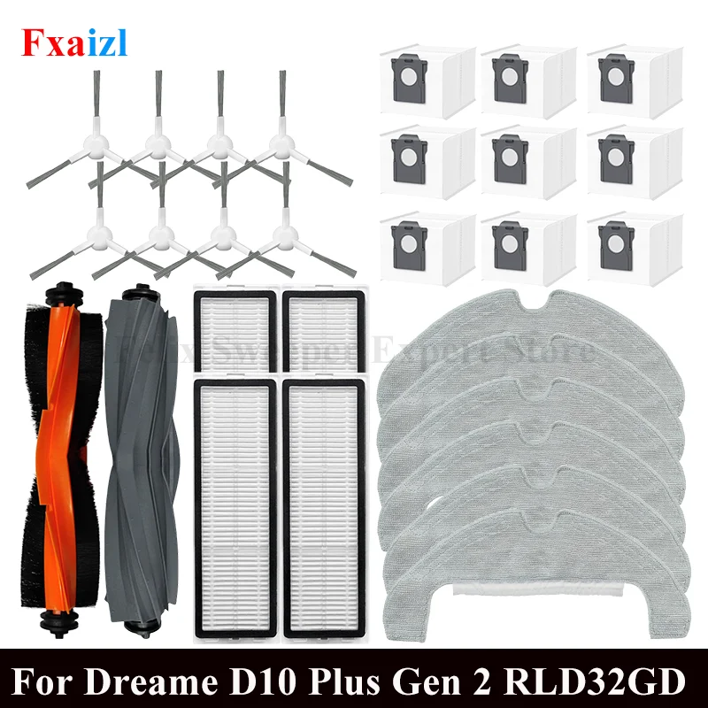 Zubehör für Dreame D10 Plus Gen 2 RLD32GD Roboter-Staubsauger, Ersatzteile, Haupt-/Seitenbürste, Hepa-Filter, Mopptuch