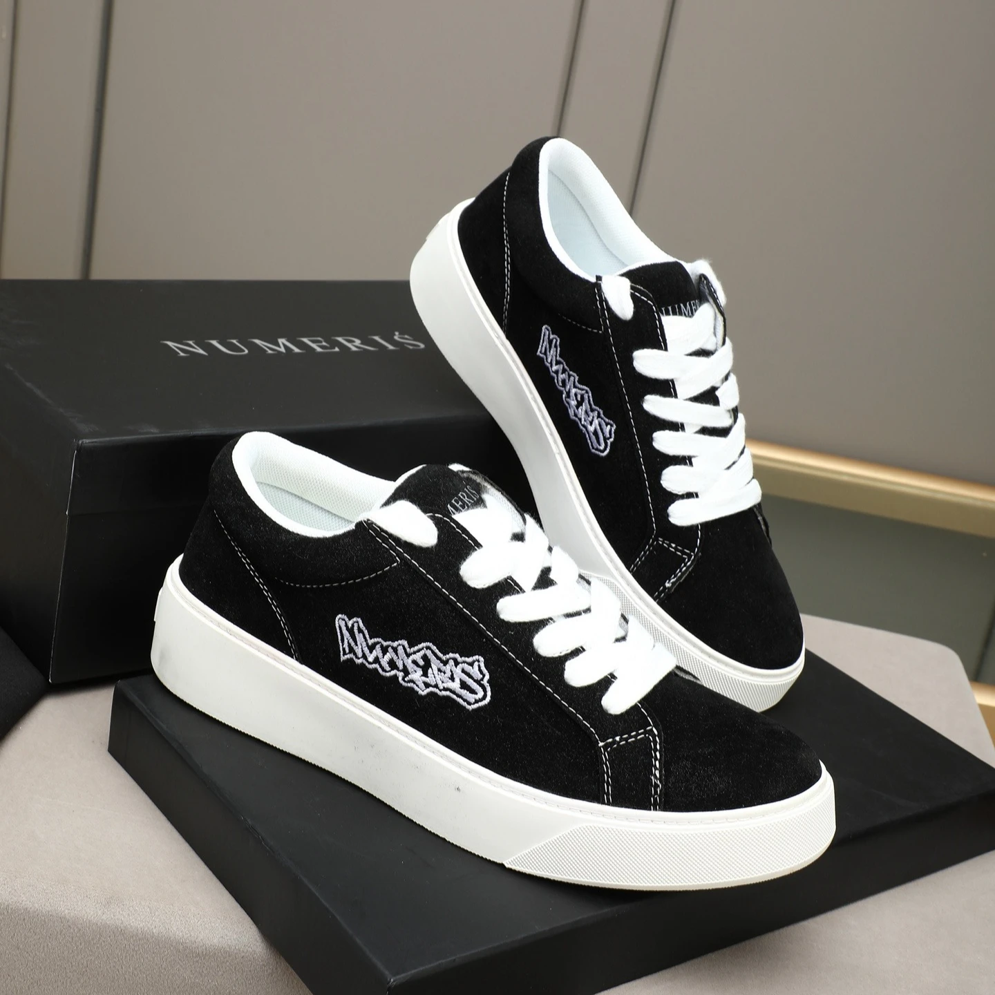 Retro Suede Casual Sneakers Versatile Embroidered Letter Low-top Sneakers Height-increasing Lace-up Style NUMERIS Best-selling