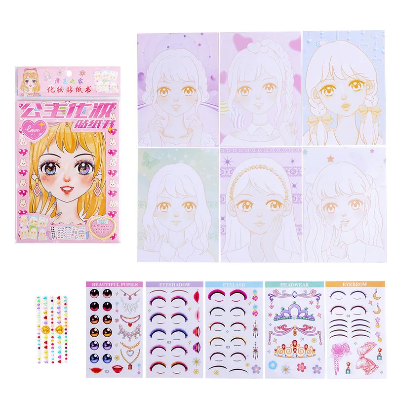 Makeup Sticker Book for Kids Girls DIY Graffiti Color Filling Painting Picture Dress Up A Princess Make A Face Jigsaw Quiet Book