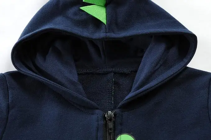 Little Hand Boys Outdoor Zip Hoodie Jacket Toddler Cartoon Green Dinosaur Print Casual Cotton Outer Coat for Daily Play 2‑7T Kid