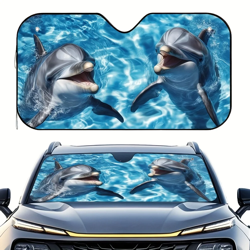 1pc Dolphin Trio Car Sun Visor - Fit Heat Shield Glare Reducer with Cute Dolphin Design, Aerodynamic Curved Windshield