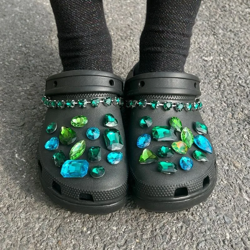 Blue Green Water Diamond Series Shoe Accessories Beautiful Footwear Decoration Ins Popular Charms for Crocs Elegant Clogs Jeans