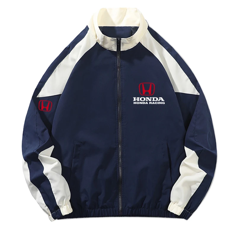 

Honda Men's Racing Jacket - Hip-Hop Street Style Zipper Coat - Harajuku Style Lightweight Sport Coat - Black Navy Blue EU Size