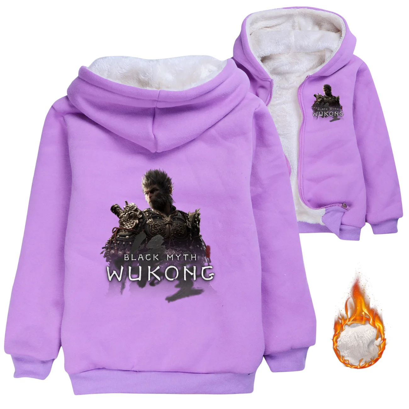 Boys Black Myth Wukong Game Jacket Coat Anime Hooded Sweater Winter Warm Outerwe New Fashion Children's Clothing 100-160cm