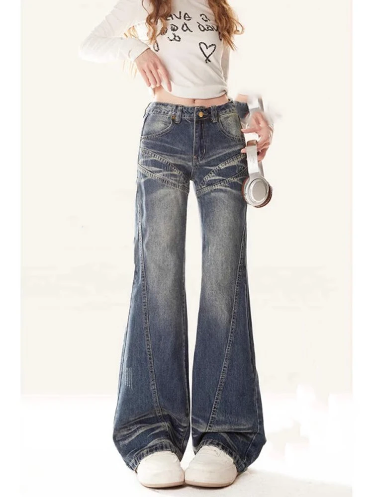 Y2K Slightly Flared Jeans Women Spring Casual Two Length Loose Fit Slimming Wide Leg Pants High Waisted Drooping Floor