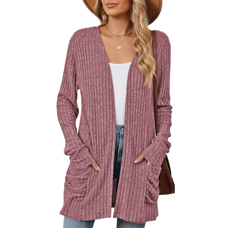 

New Solid Color Casual Pocket Long Sleeve Bottoming Cardigan Sweater