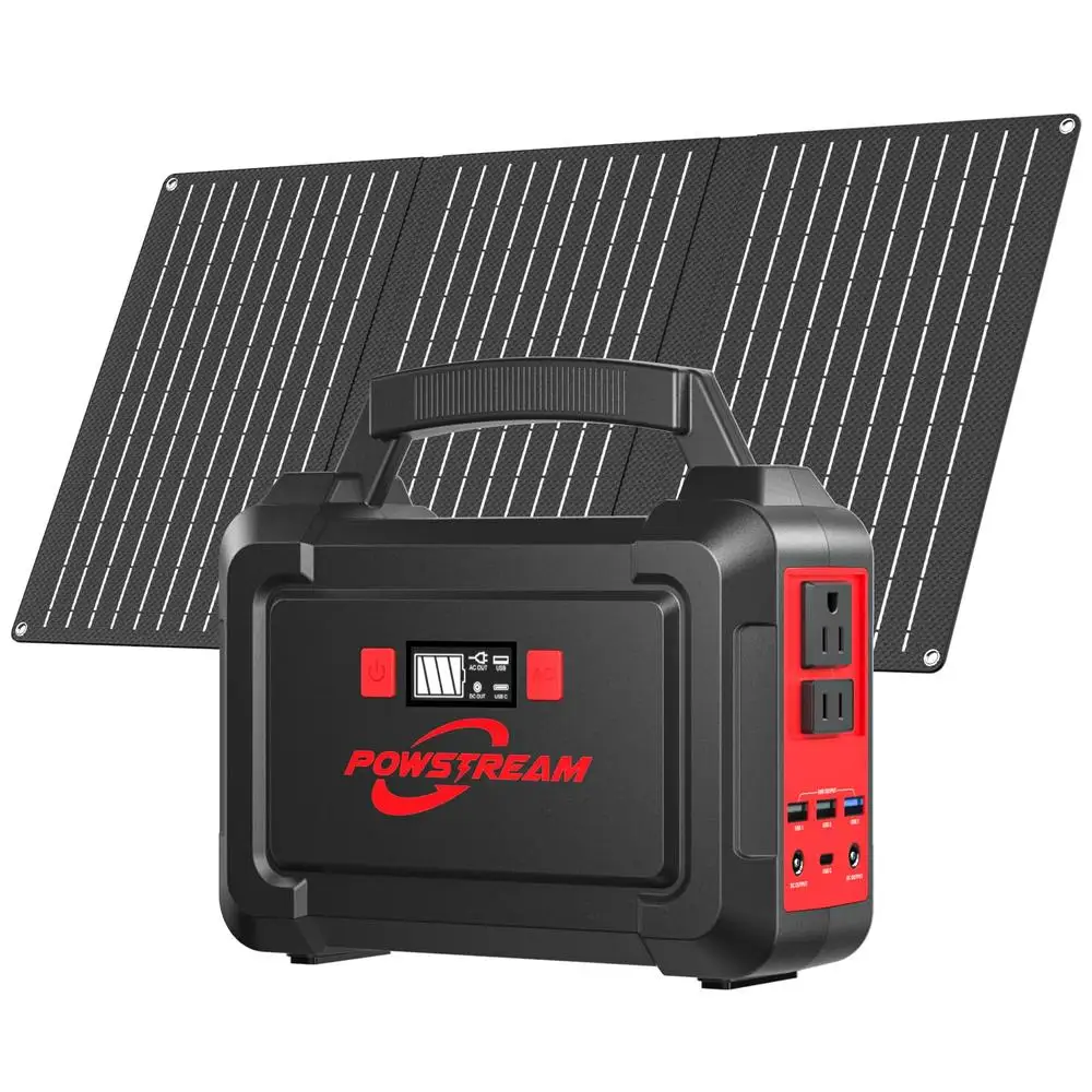 Solar Generator 167Wh Portable Power Station with 30W Solar Panel 100W Power Bank AC Outlet QC3.0 Camping Emergency Power Supply