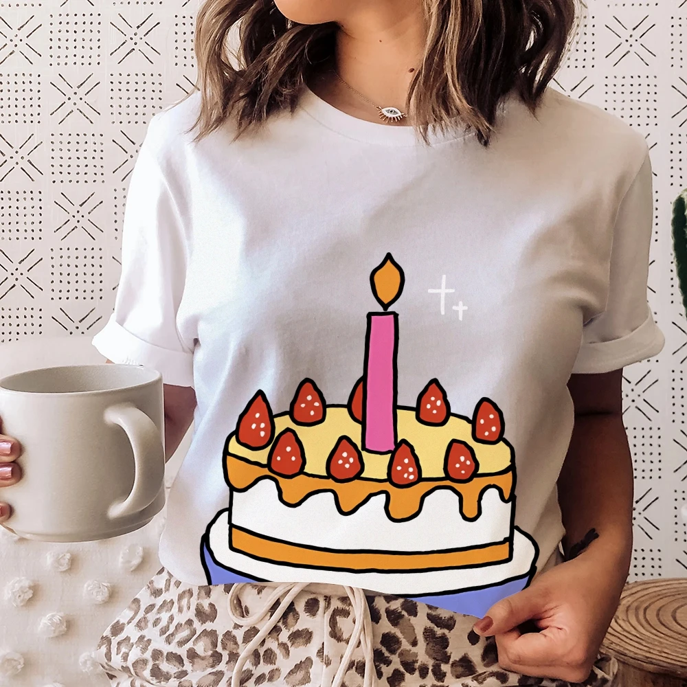 

Women's Fashion Cotton Casual T-Shirt Cartoon cake design Cotton Women's Basic Crew Neck Tee Trendy Y2K Women's Short Sleeve