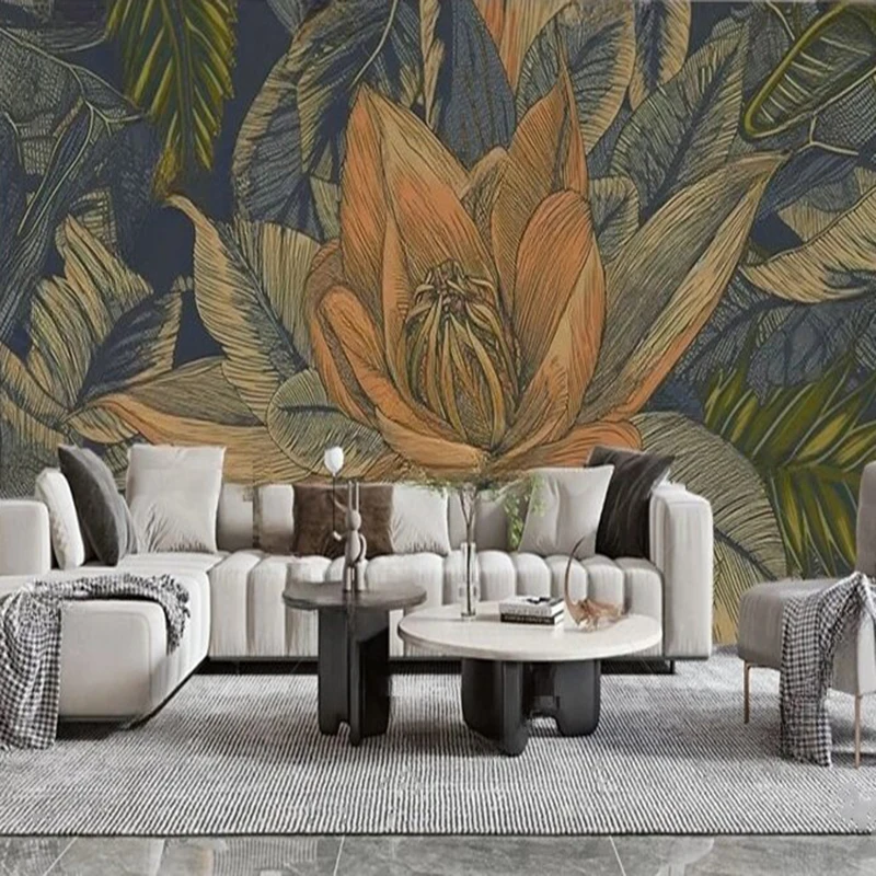 MU8858 Modern simple and retro TV sofa background wall with peony and lychee patterns TV  sofa background wall