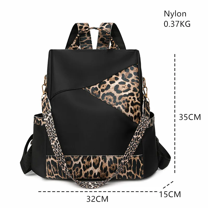 New Women's Large Capacity Leisure Backpack Fashion Leopard Pattern Color Blocking Travel Bag Female Students Computer Backpack