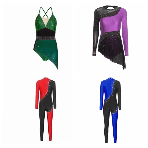 

Adults Rhythmic Gymnastics Leotard Bodysuit for Women Rhinestone Figure Skating Jumpsuit Tango Chacha Acrobatics Dancewear