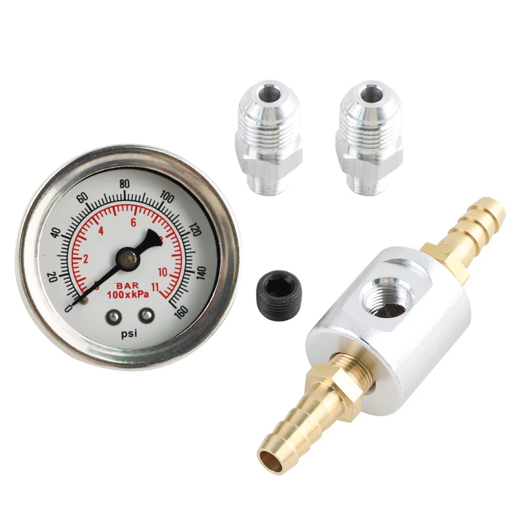 1/8 NPT Kraftstoffdruckmesser-Set 0-160 PSI 11Bar Flüssigkeitsgefüllt Stoßfest mit Kraftstoffleitung T-Adapter 6AN Anschlüsse Universal – Detail 7
