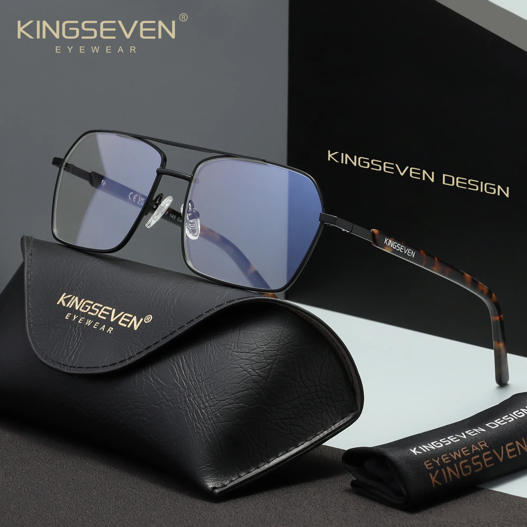 KINGSEVEN Modische Blaulichtfilter-Brille für Männer/Frauen Computer-Brille mit Großem Quadratischem Rahmen Schützende Anti-Blaulicht-Brille