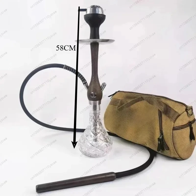 Style Hookah, 58CM Medium Size Stainless Steel & Wood Shisha Pipe for Bar KTV Use, Traditional Arabic Water Pipe