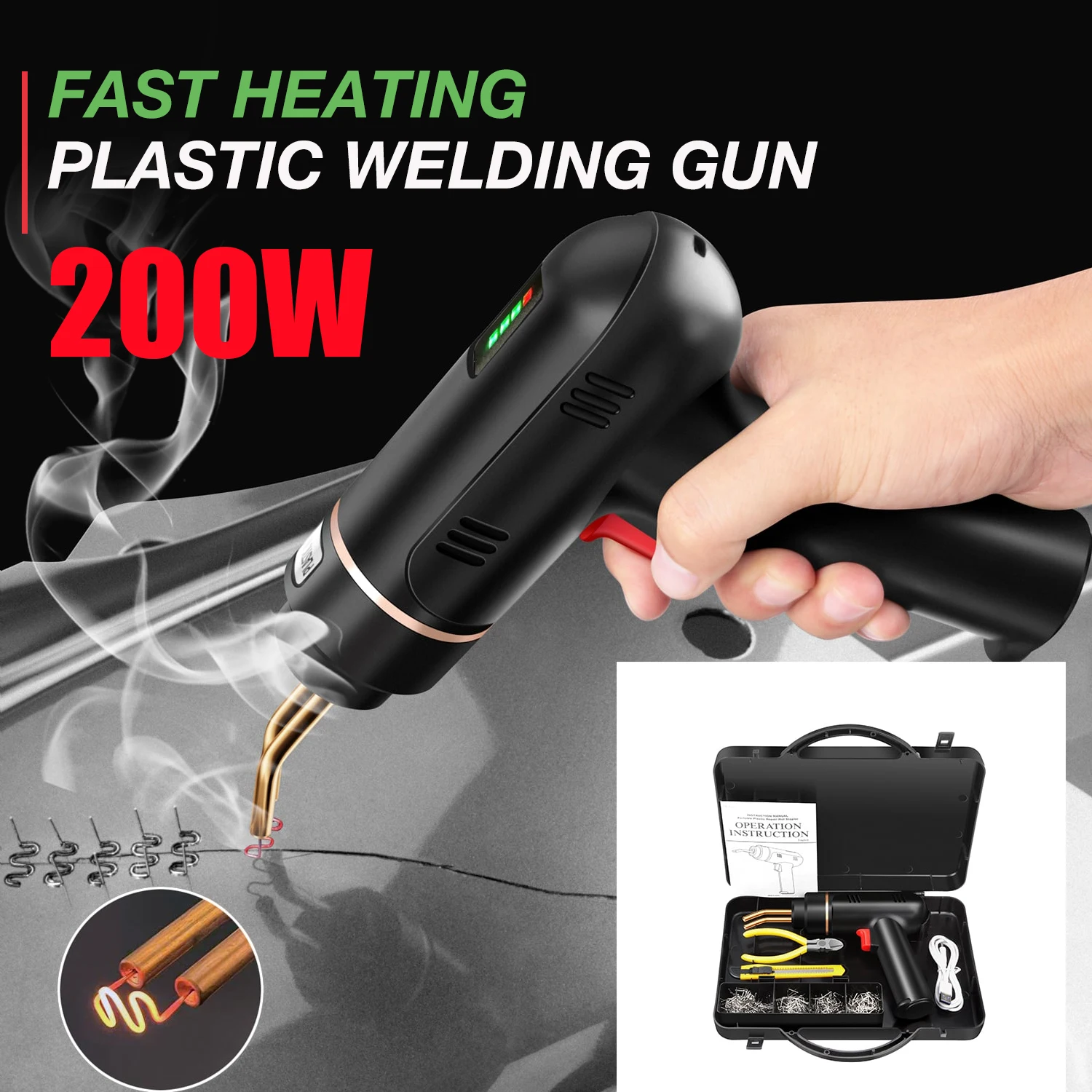 200W Hot Stapler Rechargeable 5000mAh Plastic Welding Machine Bumper Repair Kit Soldering Iron For Plastic Car Bumper Repair