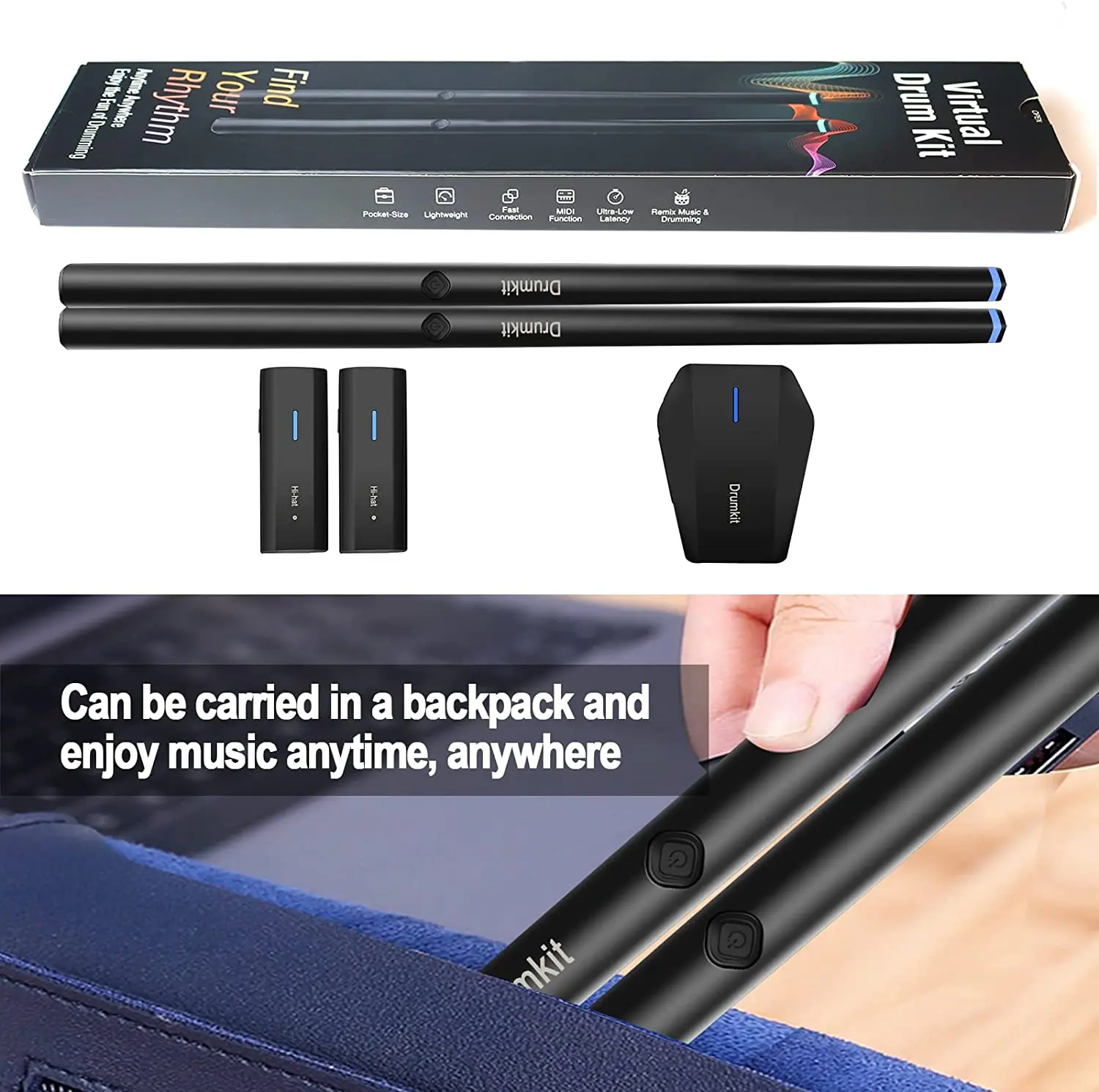 Practice Drum Set Air Electric Drumsticks W Foot Sensor Portable Virtua Air Drum Stick for Beginner