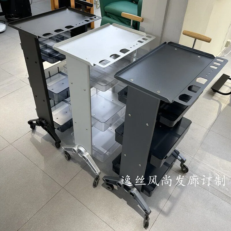 Hair Salon Tool Cart Multi-Functional Three-Tier Lockable Storage Cabinet Single-Sided for Barber Shop Beauty Studio Home