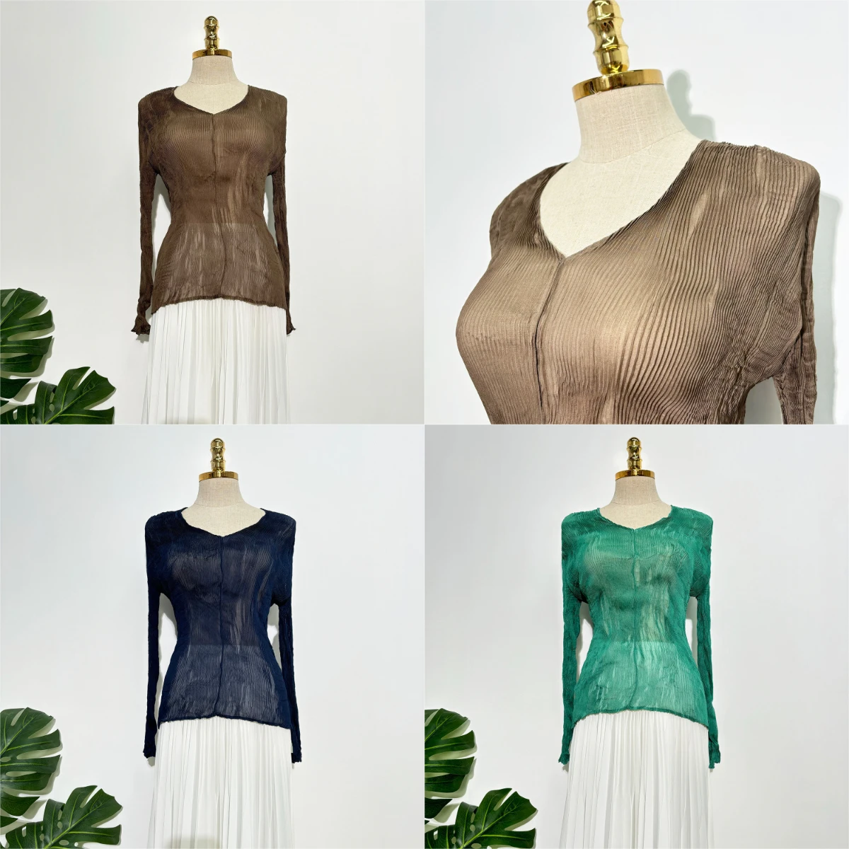 

Miyake 2025 New Arrival: Wicker-Weave Pleated Top - Slim-Fit, Flattering, High-Stretch, Versatile, Minimalist V-Neck Inner Layer