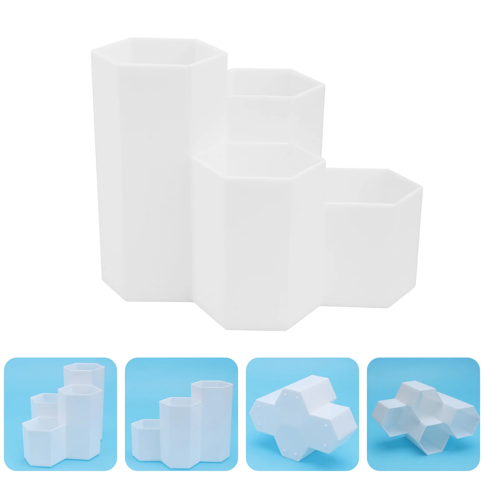 1Pcs Hexagonal Pen Holder Desktop Storage Box with 4 Grid Compartments for Office Stationery Organizer