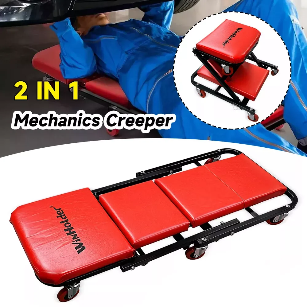 Car Rolling Folding Mechanics Creeper  Heavy Duty 2 IN 1 trolley stool Workshop Padded Car Workshop Garage Red