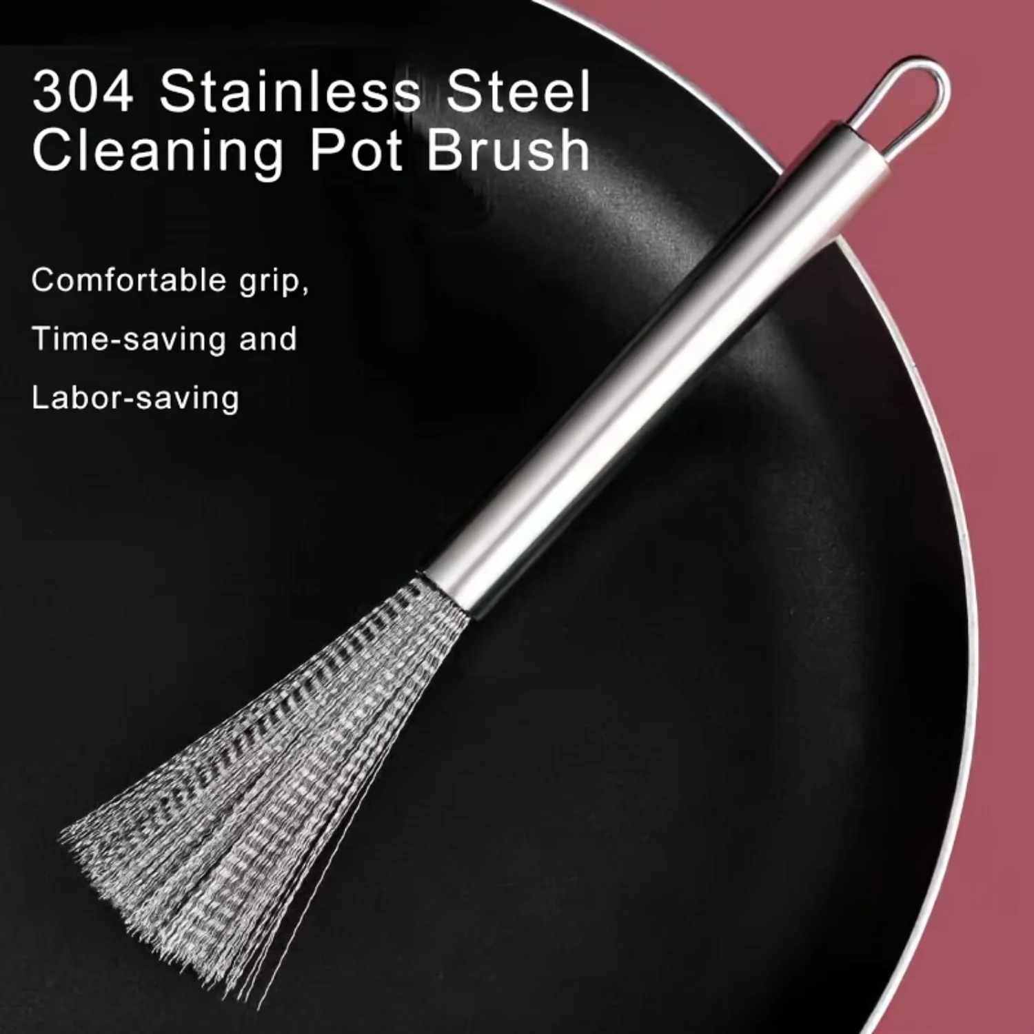304 Stainless Steel Cleaning Brush, 13cm/5.12in Comfort Grip, Efficient Scrubber With Hanging Loop, Durable Metal Pot Cleaner F