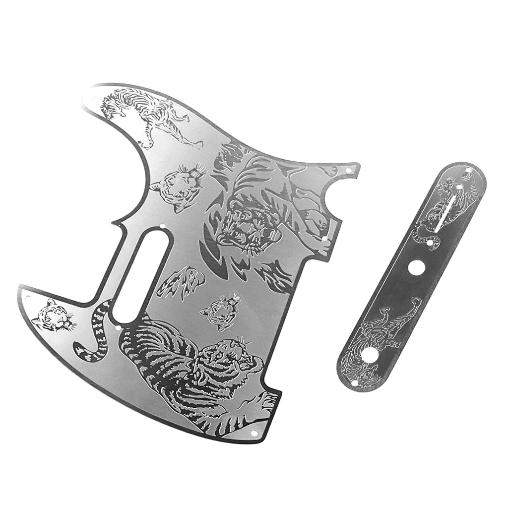 1x Guitar Pickguard 5 Hole Metal with Control Plate Carved Tiger Pattern for Tele TL  Electric Guitar Parts