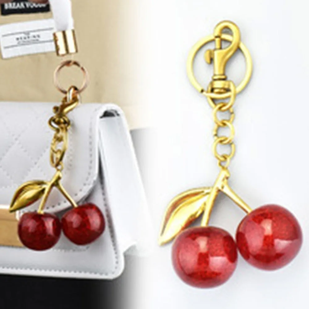 New Sparkling Cherry Keychain Resin Fruit DIY Jewelry Glitter Finish Car Key Ring Backpack Hanging Decoration