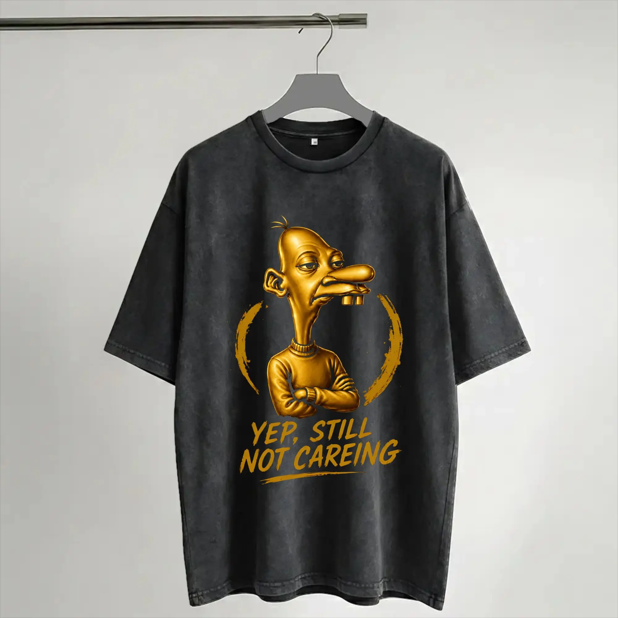 Harajuku Washed Shirt Golden Neegy Meme Funny Internet Brainrot Gen Z Humor Outfit Vintage T Shirt Oversize  Streetwear