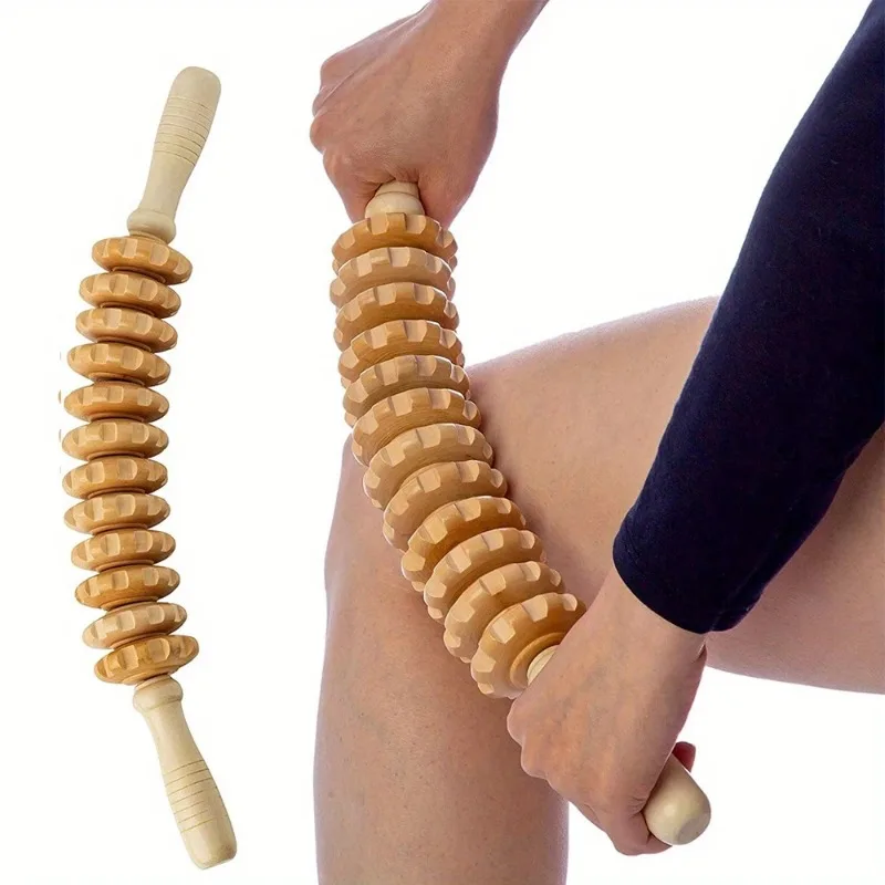 

Wooden Body Massage Roller Nine Wheel Muscle Relax Tool Full Body Massage Stick Natural Wood Comfort Grip Portable Lightweight