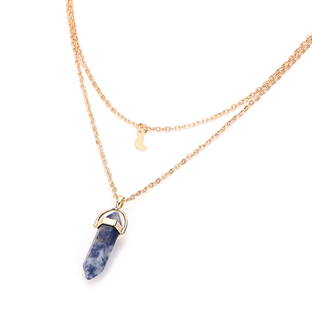 Hot sale Hexagonal Column Quartz Necklaces Pendants Fashion Natural Stone Bullet Pink Crystal Pendant Necklace For Women Jewelry