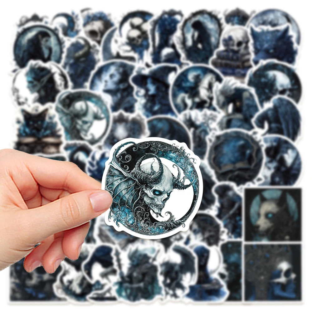 10/30/50pcs Dark Blue Gothic Skull Cartoon Stickers Cool Goth Wizard Sticker Decoration Skateboard Laptop Phone Graffiti Decals