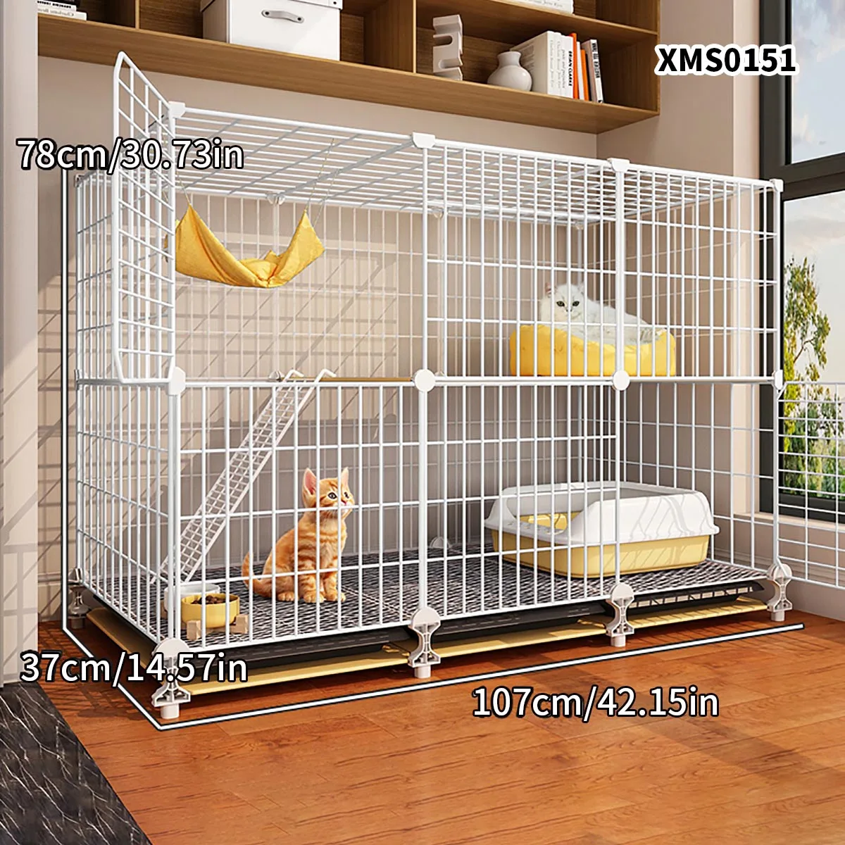 Cat Cage for Indoor Use, Two-Story with Free Space, Integrated Toilet, Does Not Take up Space, Kitten Nest
