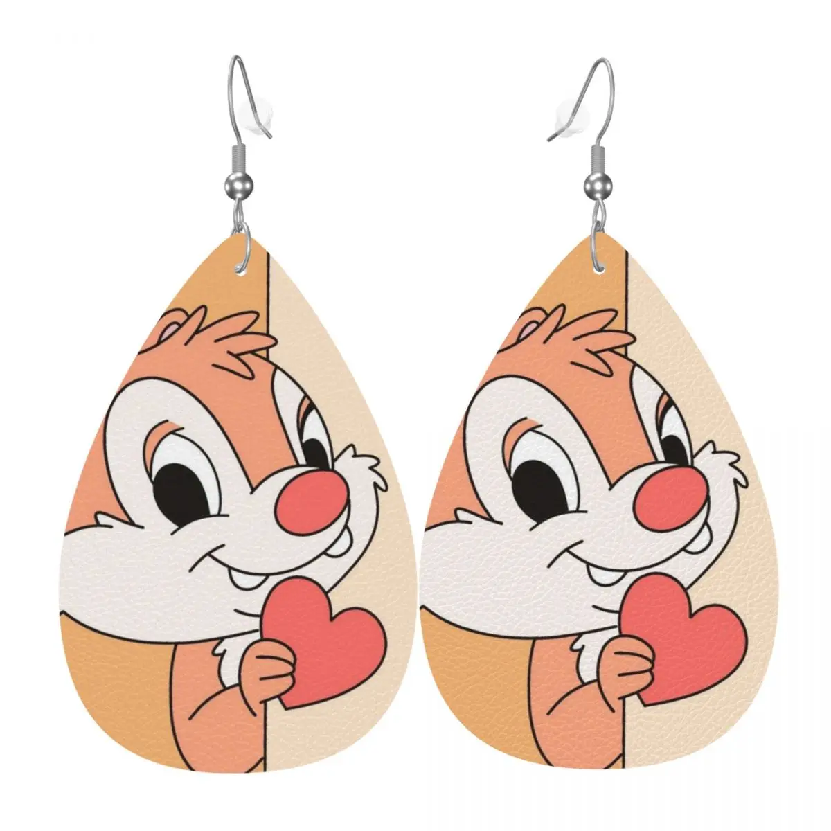 Custom Drop Dangle Earrings Funny Cartoon Chip And Dale Leather Teardrop Earrings PVC Leather for Gifts Dainty Jewelry