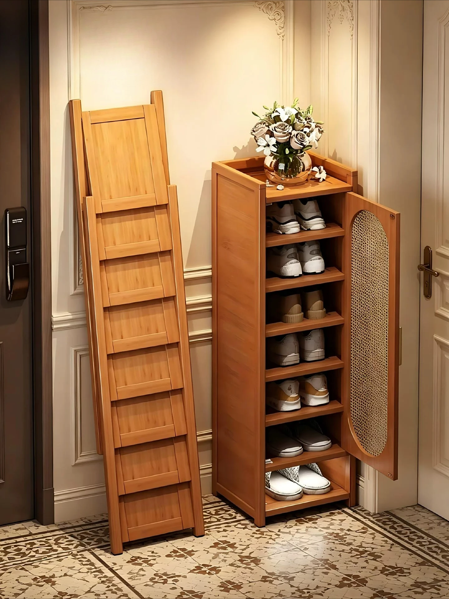 Folding shoe rack small narrow door shoe cabinet storage cabinet integrated against the wall shoe rack free of installation