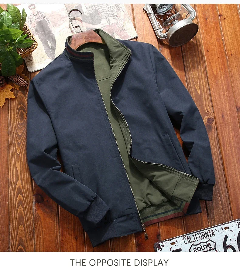 

Stand Collar Casual Jacket Spring Autumn Men New Jacket High Quality Men Clothing New Mens Double Sided Wear Youth Trend Jacket