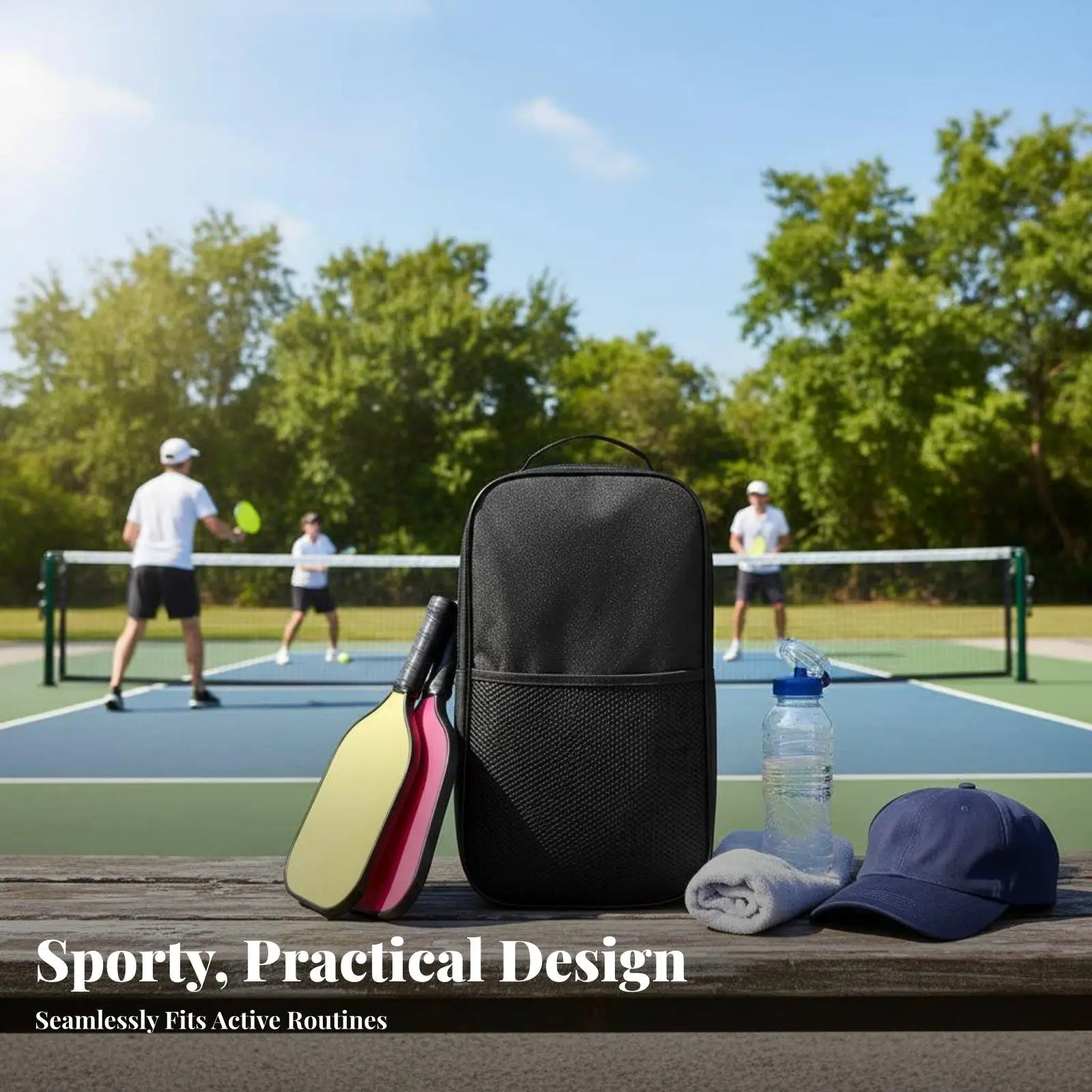 Pickleball Racket Bag for 2 Paddles 4 Balls Durable Nylon Case with Zipper Compartment Shoulder Strap for Court Travel